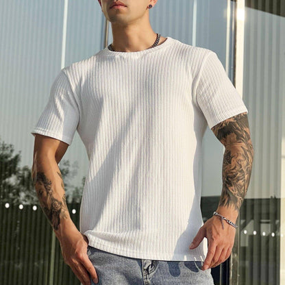 A1. Simplicity All-matching Slim Fit Breathable Stretch Sports Fitness Round Neck Short Sleeve T-Shirt