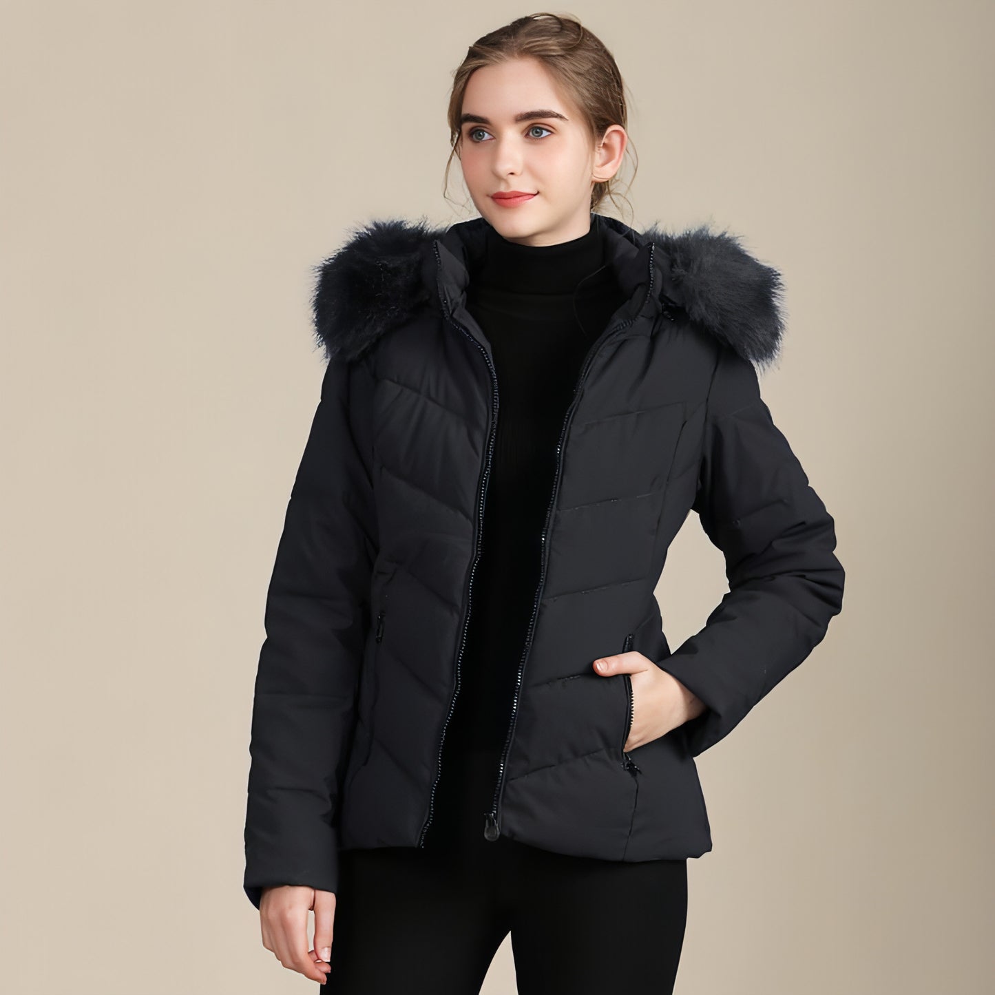 Chaqueta acolchada de algodón con cuello alto para mujer