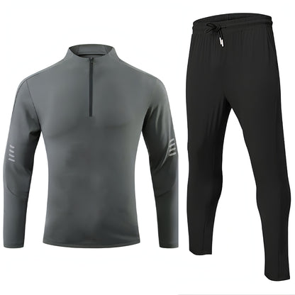 Sports Fitness Men's Long Sleeve Top Zip-up Shirt Trousers Two-piece Suit