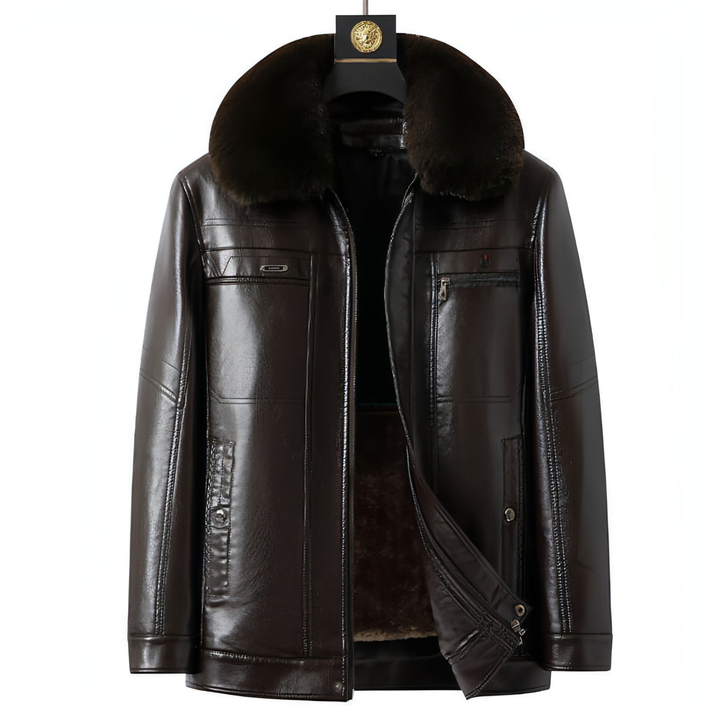 Fashion Personality Male Fleece-lined Leather Jacket Men