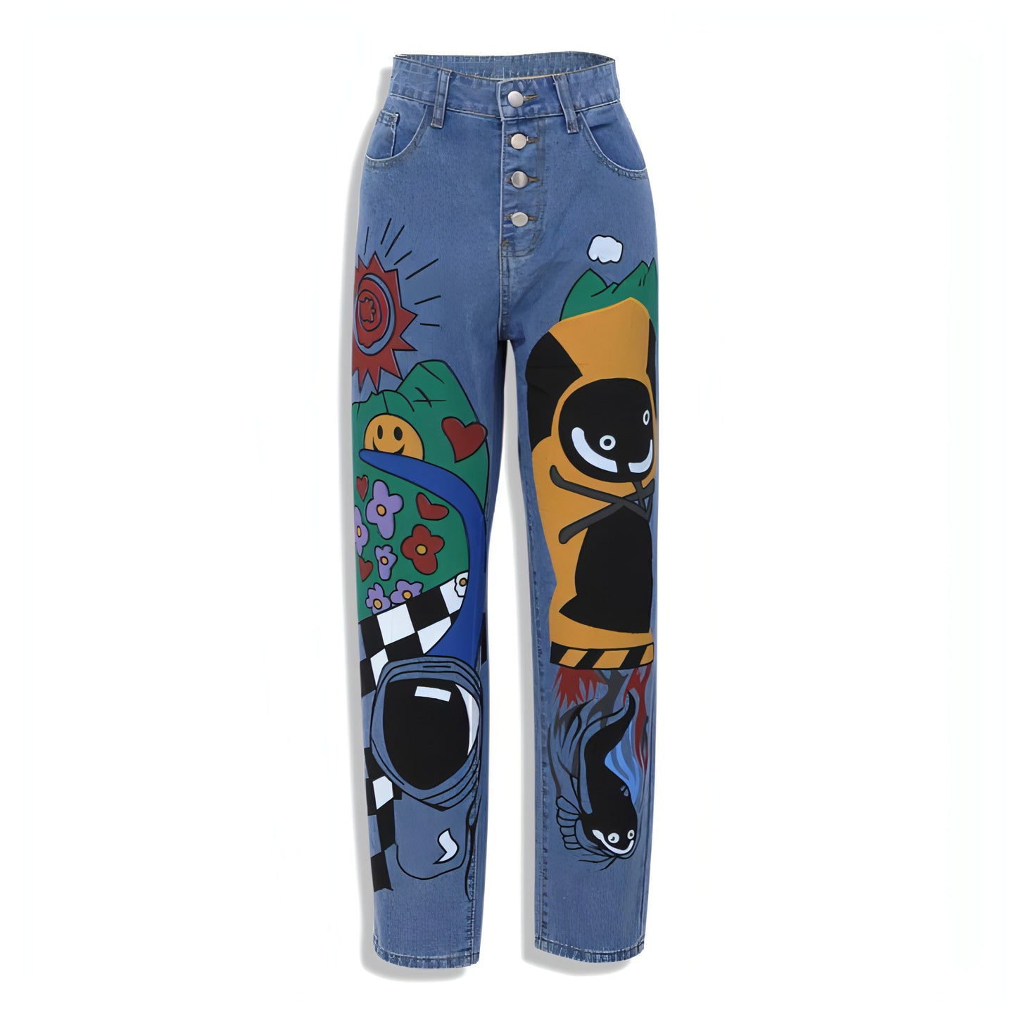 Damen Jeans Haremshose mit Cartoon-Print