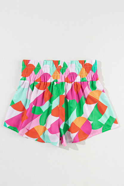 Grüne abstrakte Print Smock Taille Casual Shorts