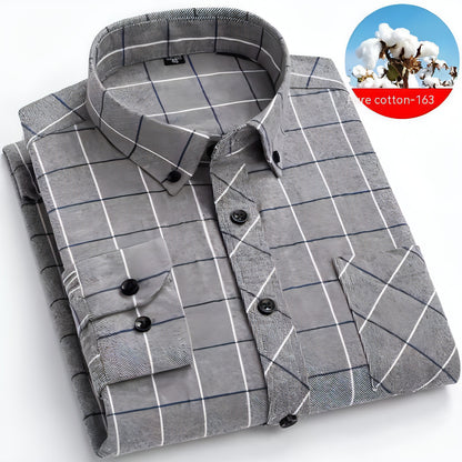 Camisa de vestir de cuadros escoceses de algodón cepillado para hombre