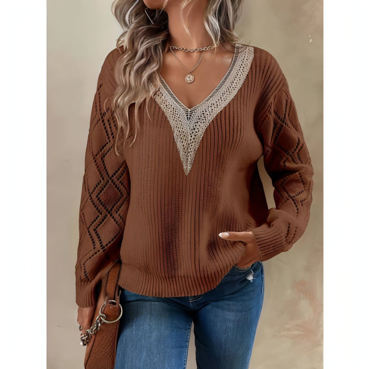 Spring And Autumn V-neck Sweater New Loose Casual Women