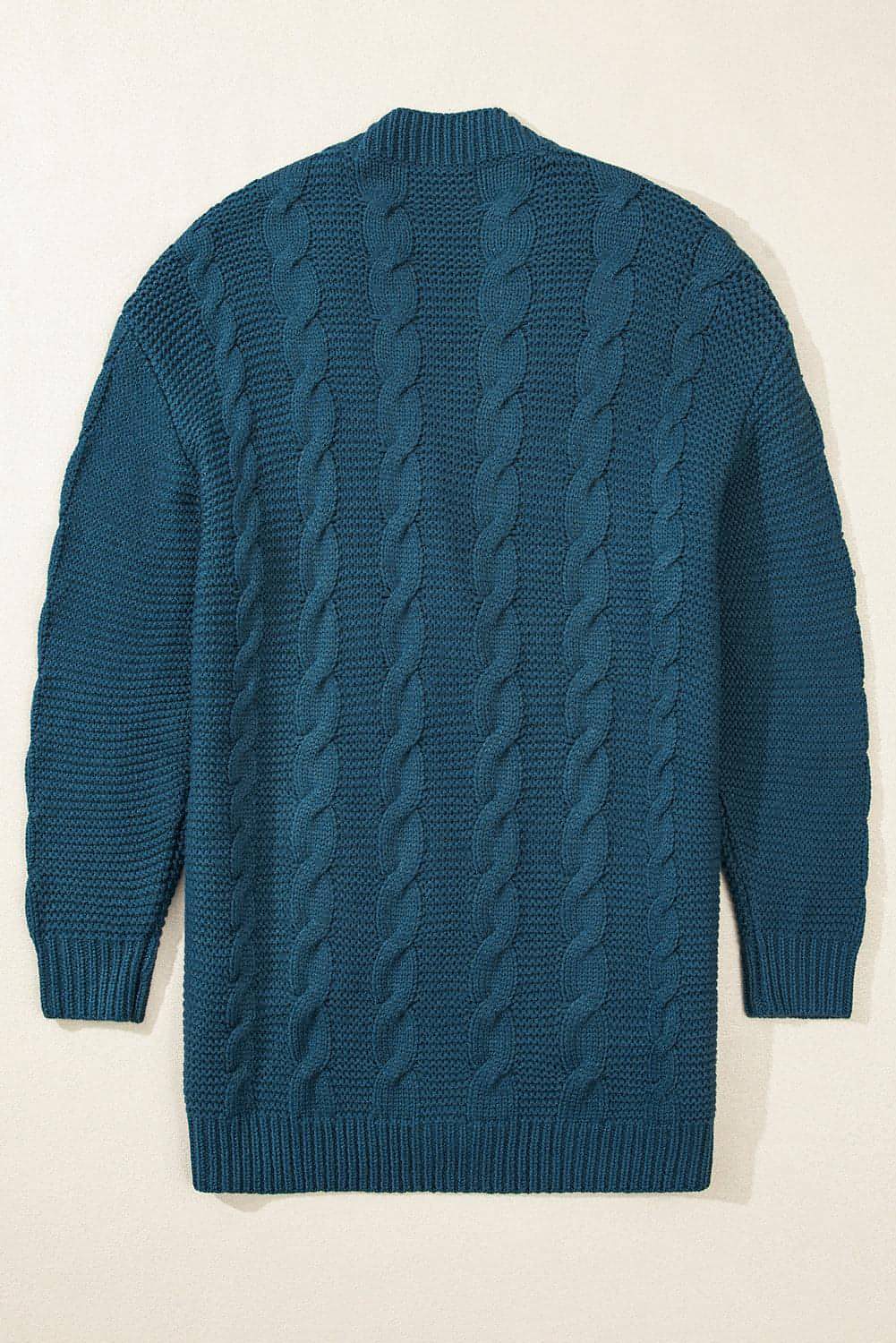 Cardigan ampio con tasca frontale con bottoni in maglia a trecce blu pavone