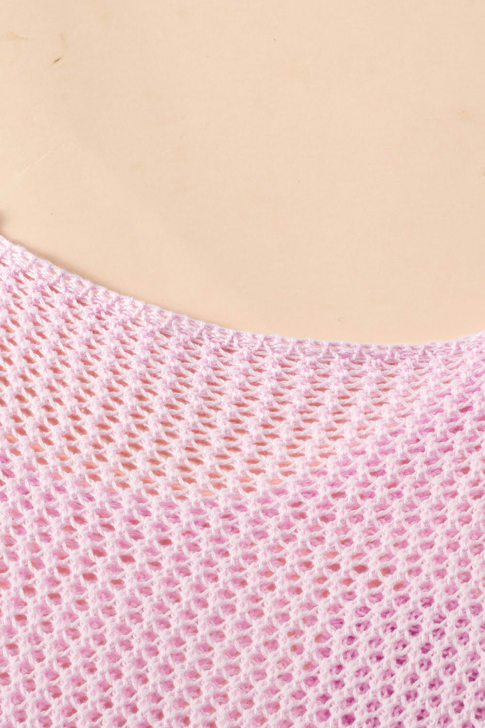 Light Pink Big Flower Hollowed Knit Drop Shoulder Sweater