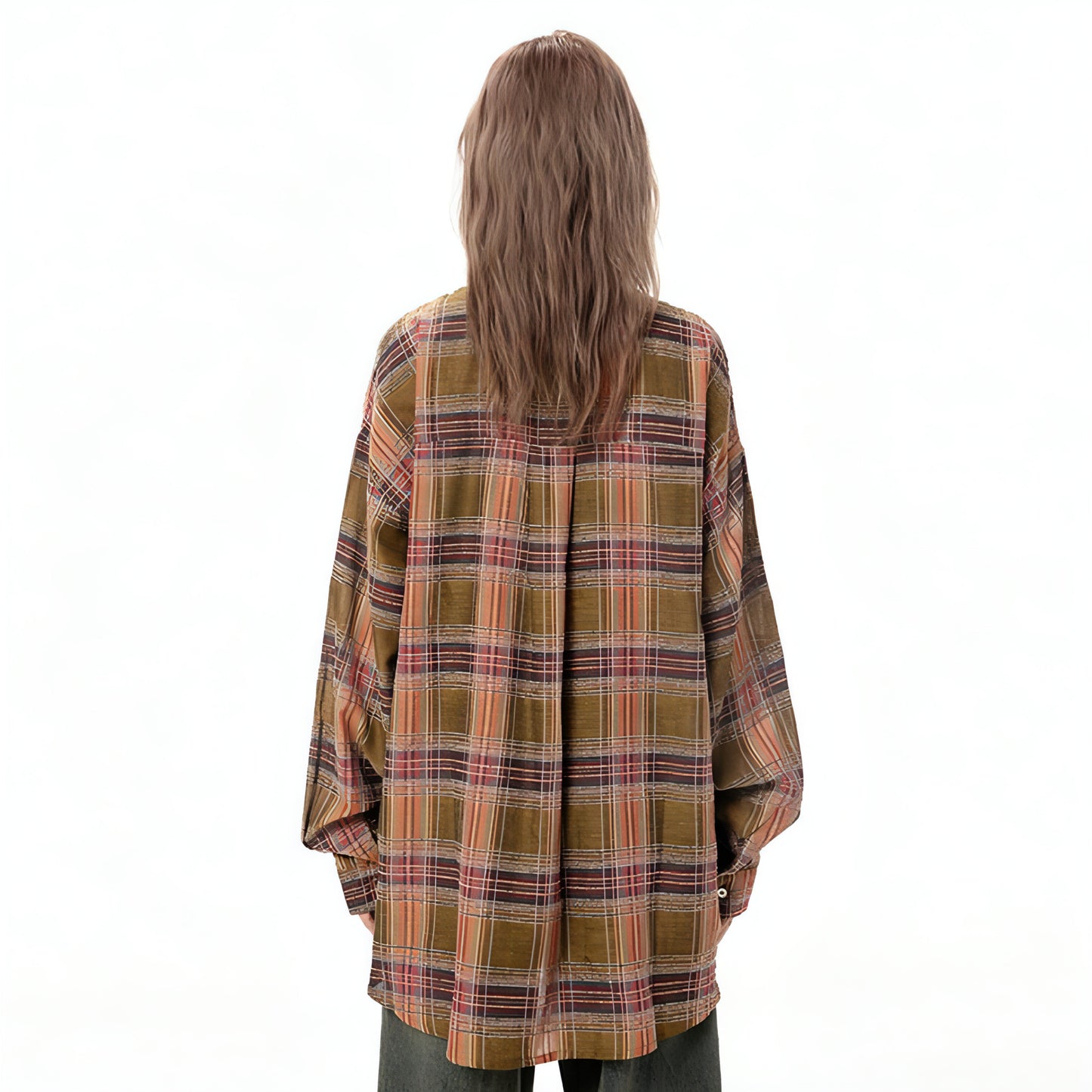 Color-contrast Check Letter Printed Long Sleeve DressShirt