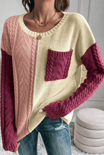 Maglione con spalla abbassata con tasca applicata color marrone chiaro