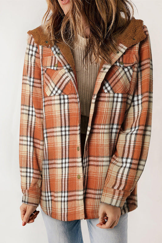 Orange Plaid Pattern Sherpa obložen s kapuco