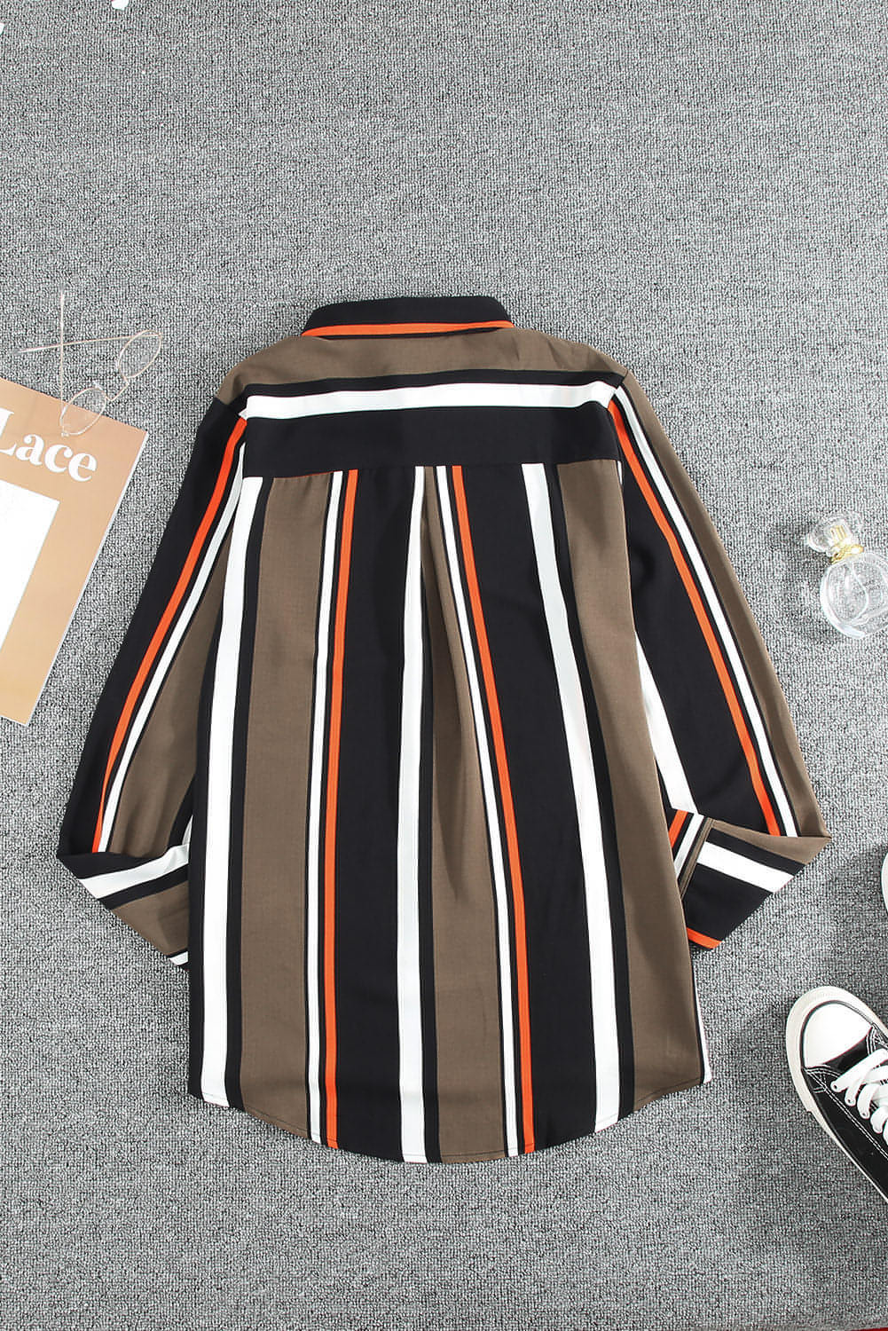 Black Brown Striped Modern Women Shirt - WORLDSHOP