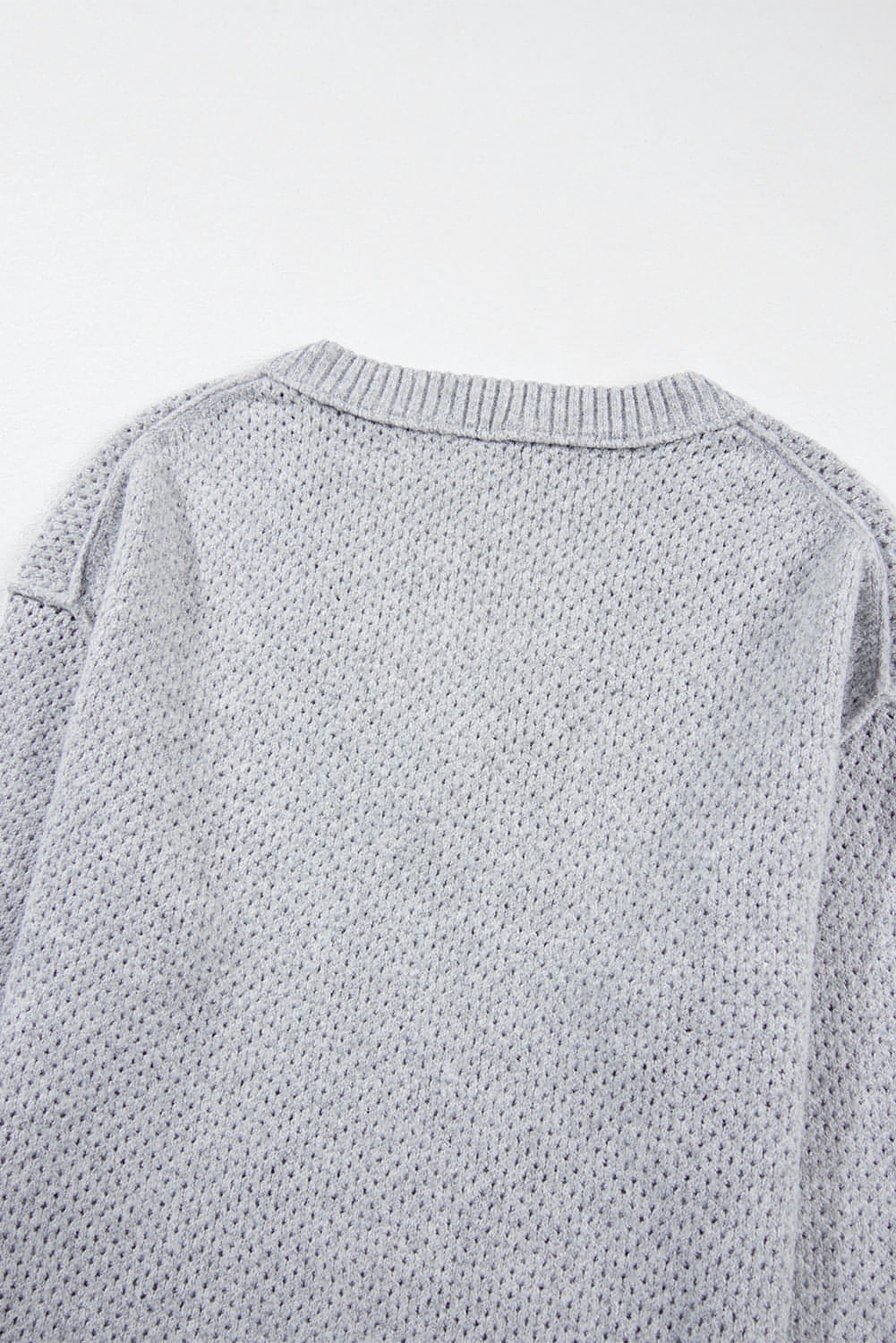 Hellgrau lose Eyelet V Neck fallen Schulterpullover