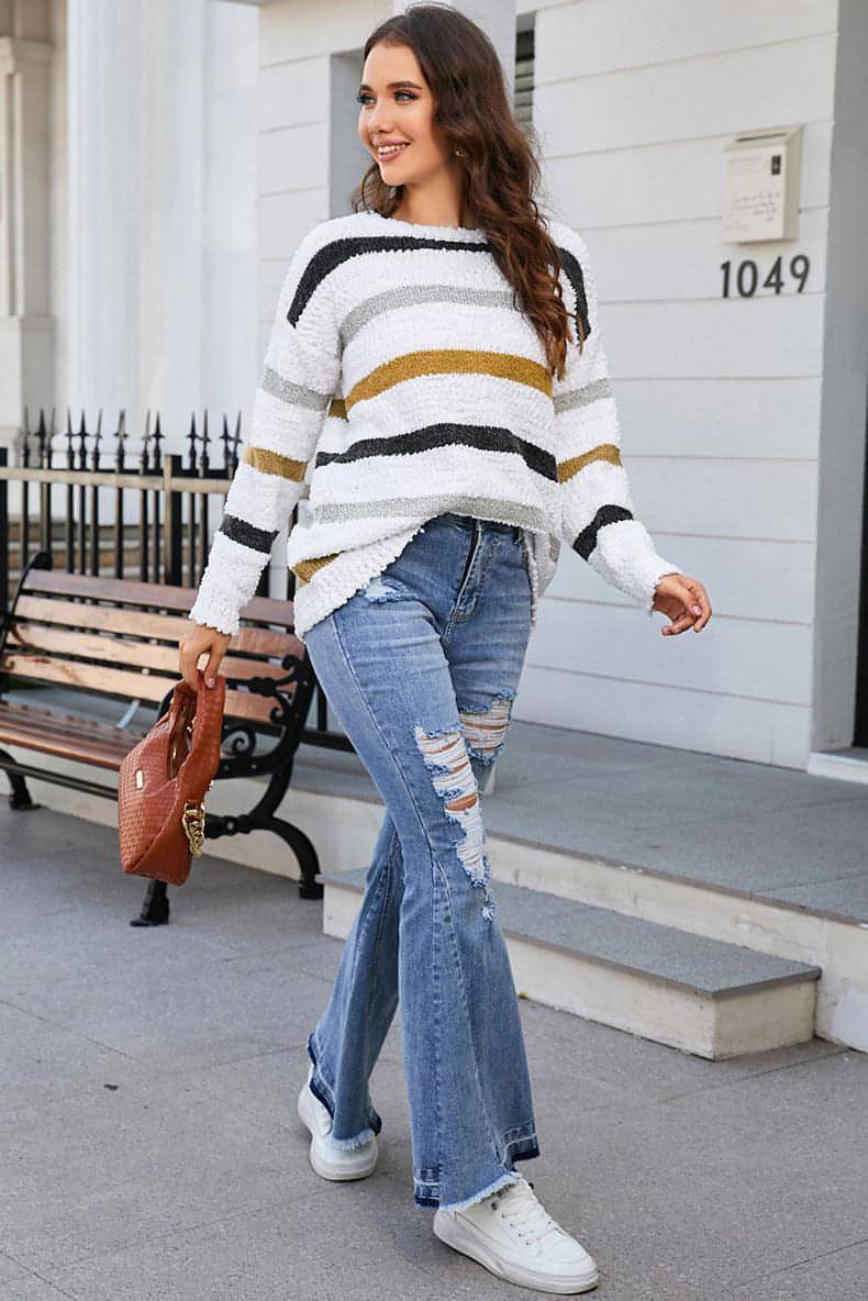 Women's Fashion Striped Printed Long Sleeves Sweater (T-Shirt)