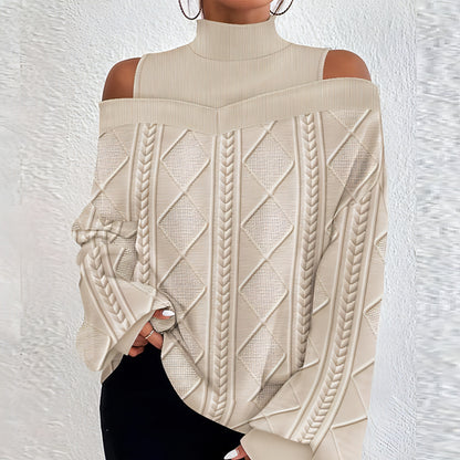 Twist Patchwork Cold-shoulder Long-sleeved Sweater Top Women