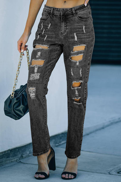 Grijze knopenzakken Distressed jeans