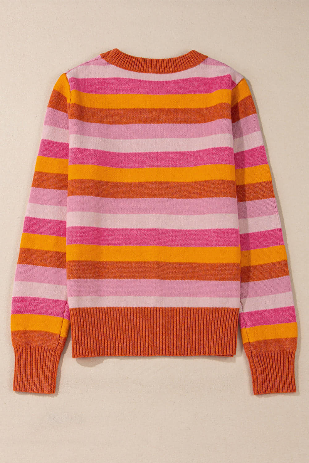 Orangefarbener Pullover mit geripptem Rand und Rundhalsausschnitt