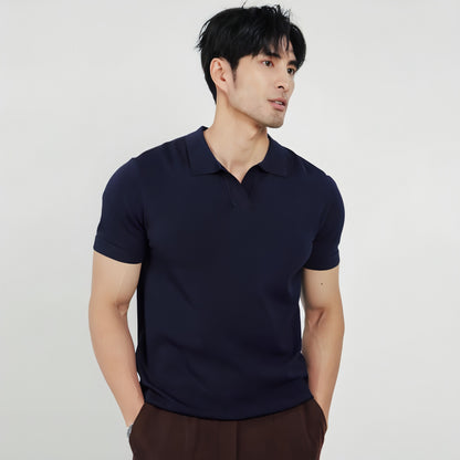 Lightly Mature Men's Lapel Knitted Polo Shirt Solid Color Short Sleeve T-Shirt