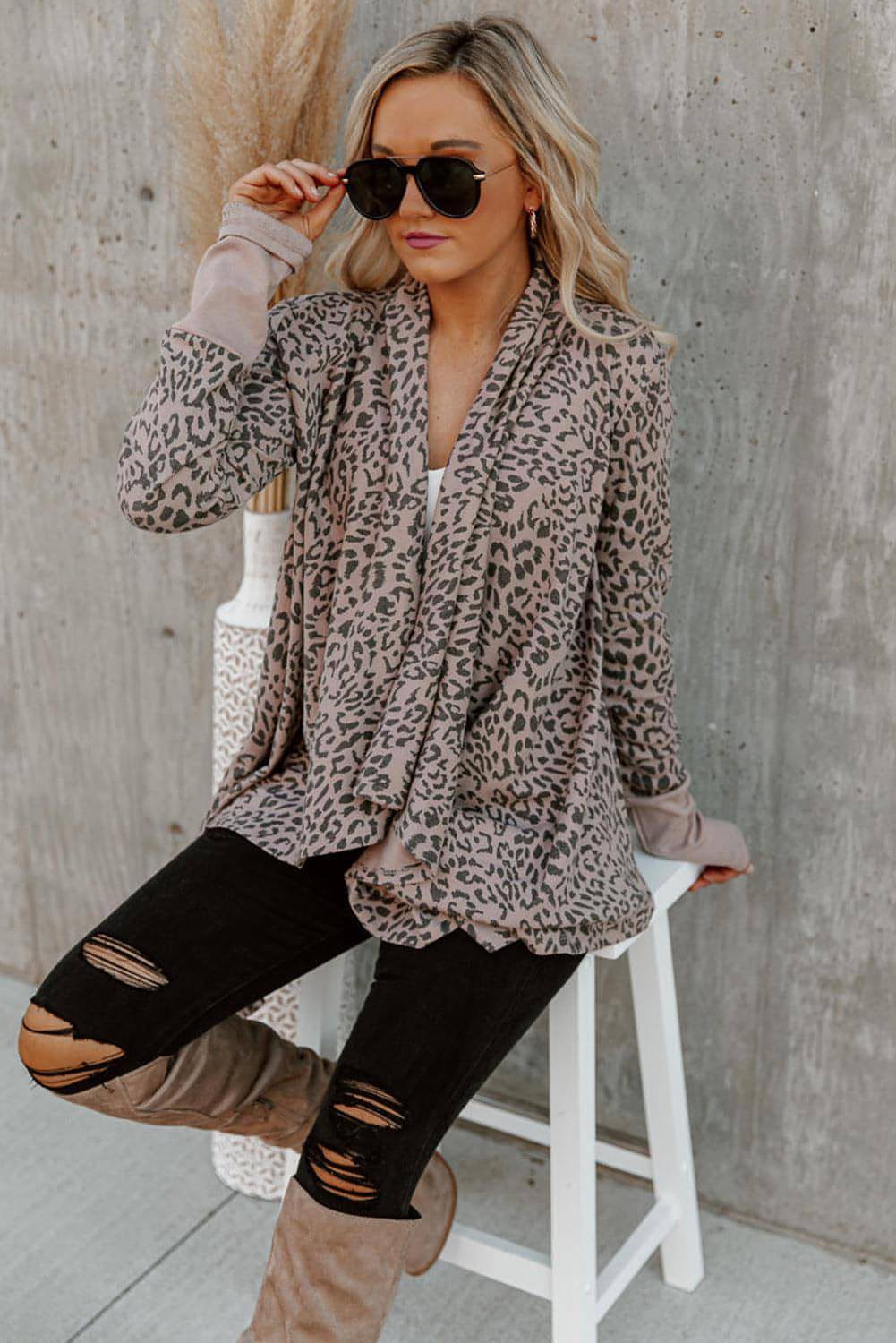 Leopard åpen front cardigan