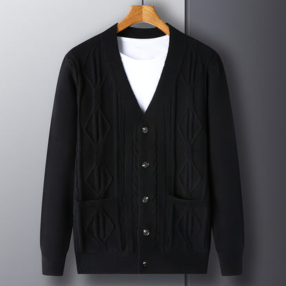 Stickad Cardigan Rhombus Loose Casual Sweater Coat Men