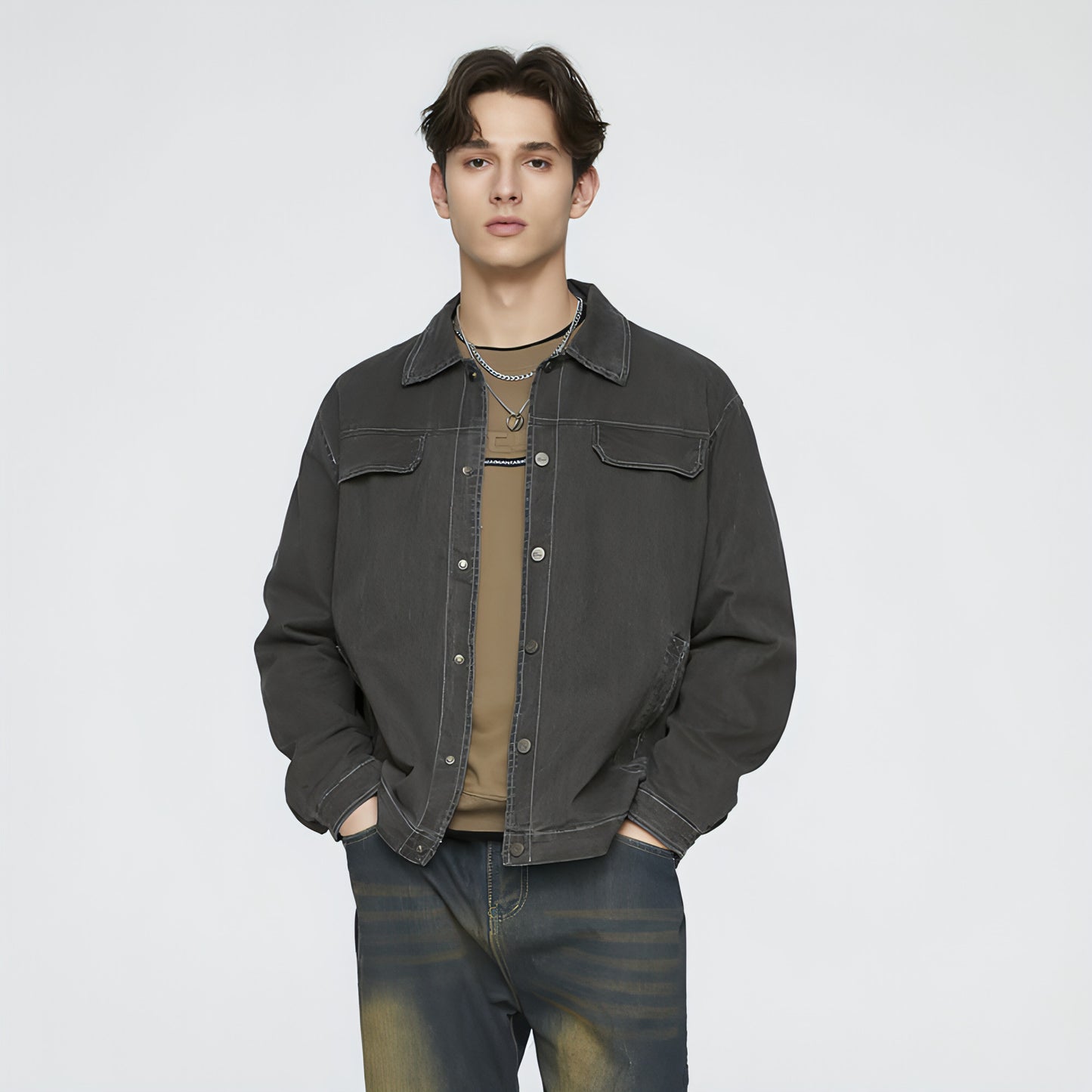 Men's Faux Denim Washed Cotton Coat