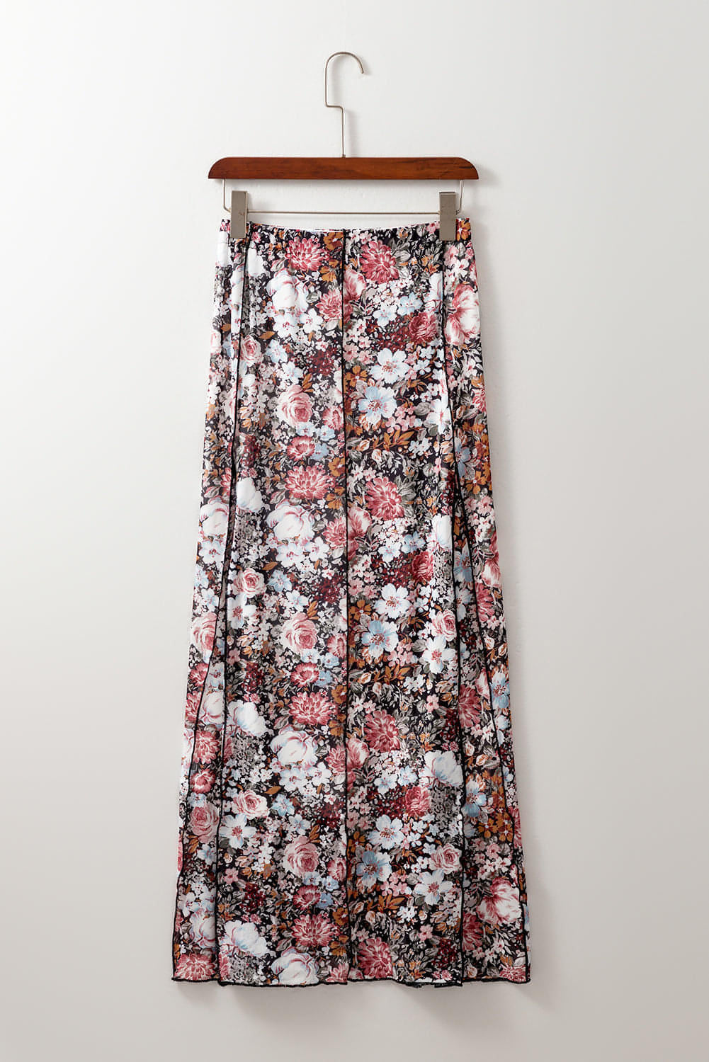 Bruine bloemenprint hoge taille maxi rok