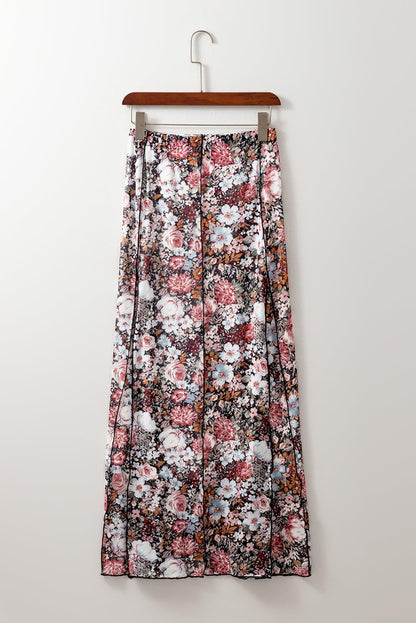 Bruine bloemenprint hoge taille maxi rok