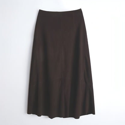 High Waist Sheepskin Suede Commute Minimalist Overknee Long Skirt