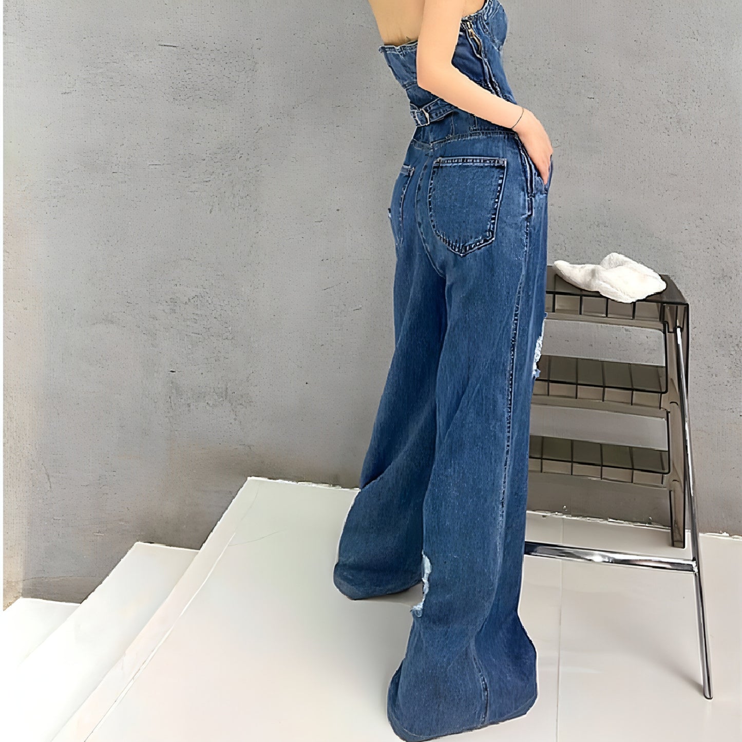 Macacão de jeans de sutiã feminino