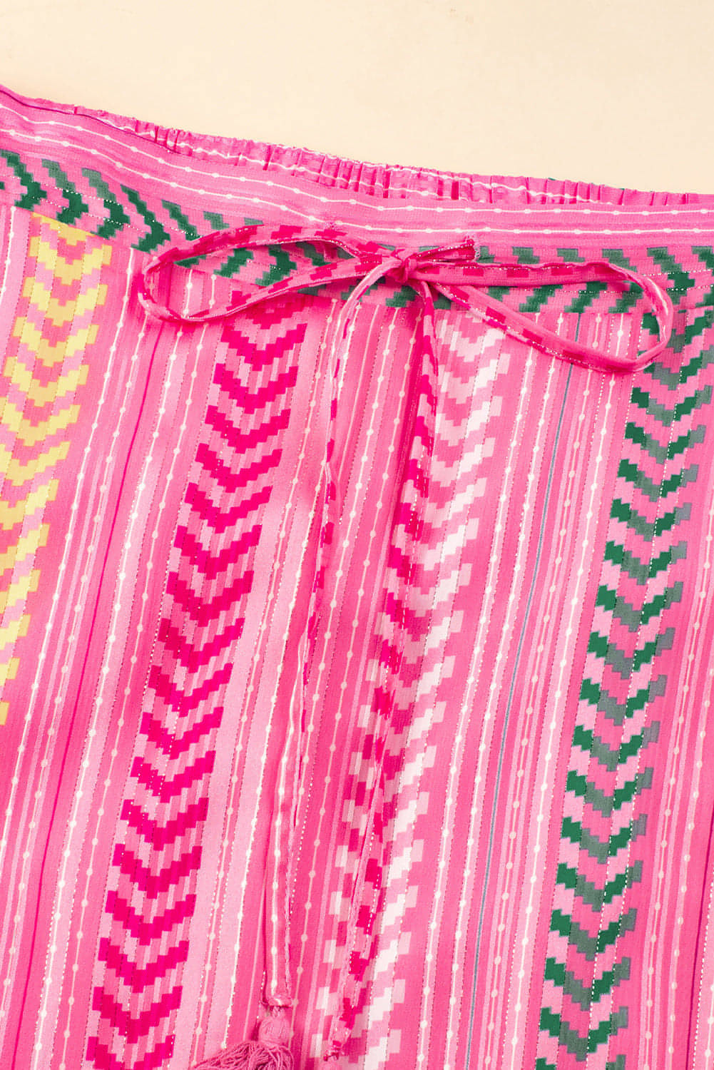 Roze boho bedrukte kwastige trekkoord gegolfd maxi rok