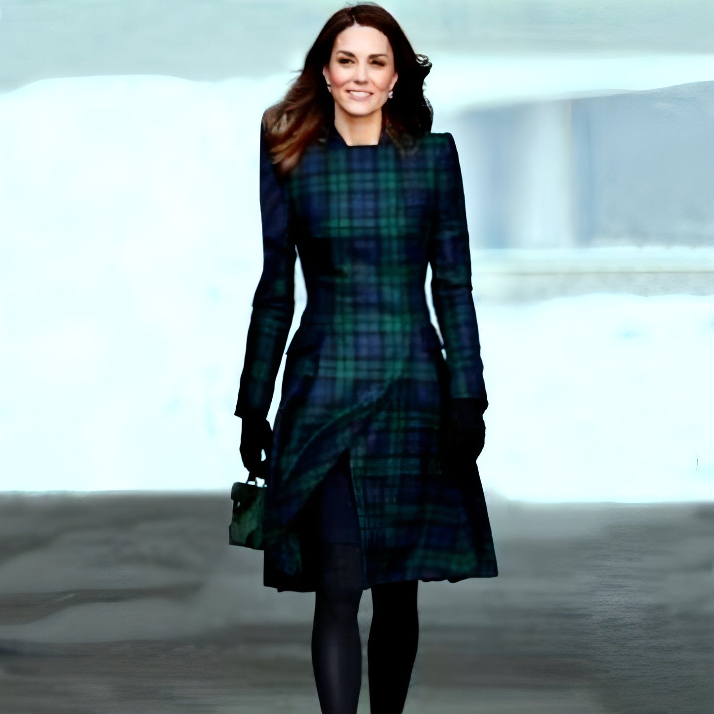 A1. Royal English Lapel Long Sleeve Plaid Waist Dress