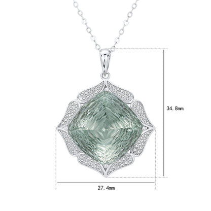 European And American Entry Lux Sweater S925 Silver Inlay Large Natural Green Crystal Pendant