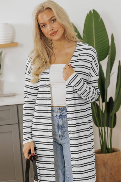 Svart randtryck öppen front duster cardigan