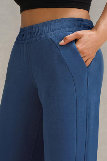 Sail Blue Drawstring High Waist Wide Leg Pocketed Sweatpants