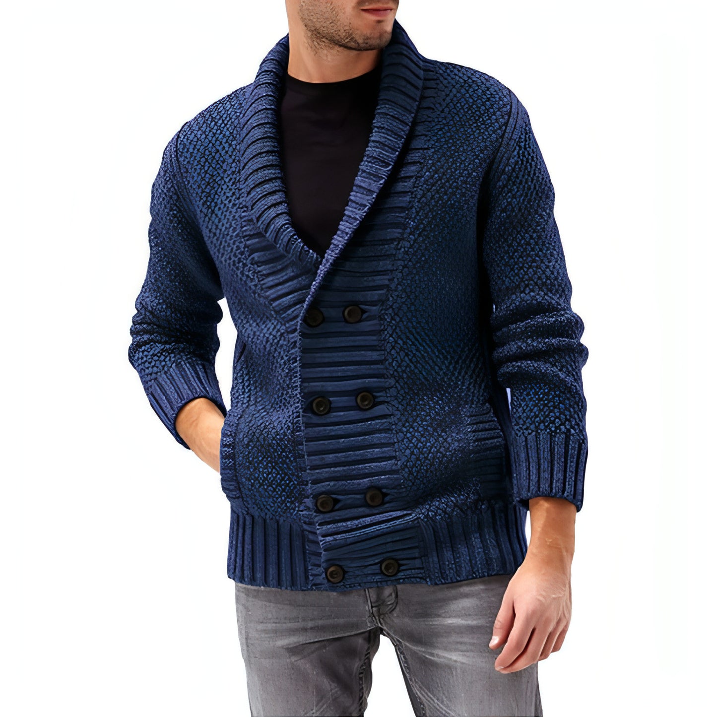 Fashion Simple Solid Color Men's Comfortable Long Sleeve Lapel Sweater