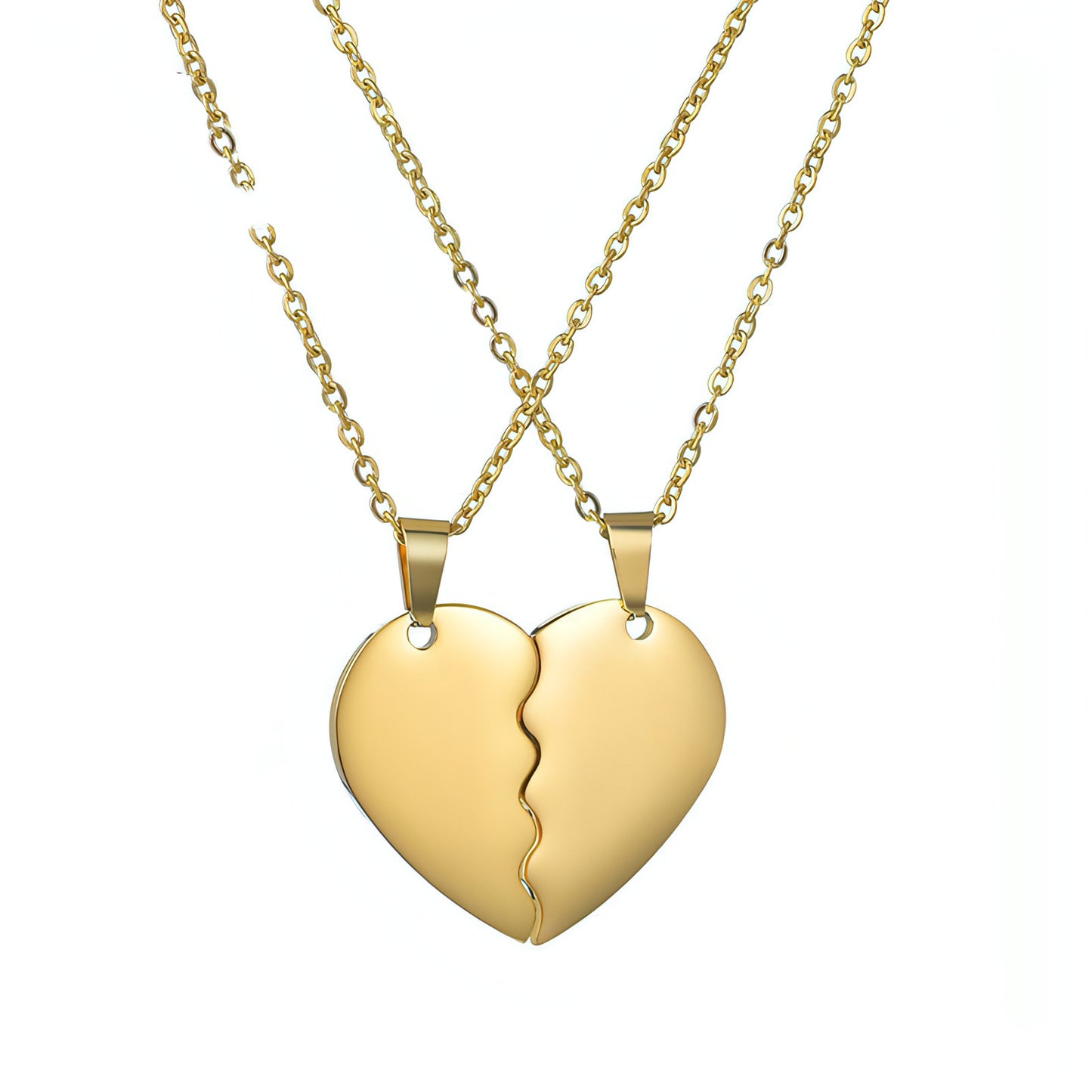 Stainless Steel Double Half Heart Puzzle Necklace