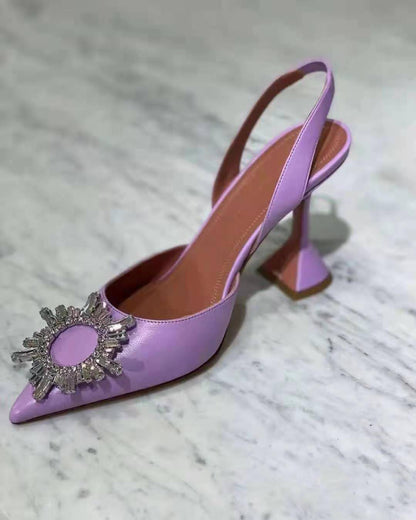 Zapatos de tacón de copa de vino de satén con brillantes diamantes de imitación, zapatillas Baotou