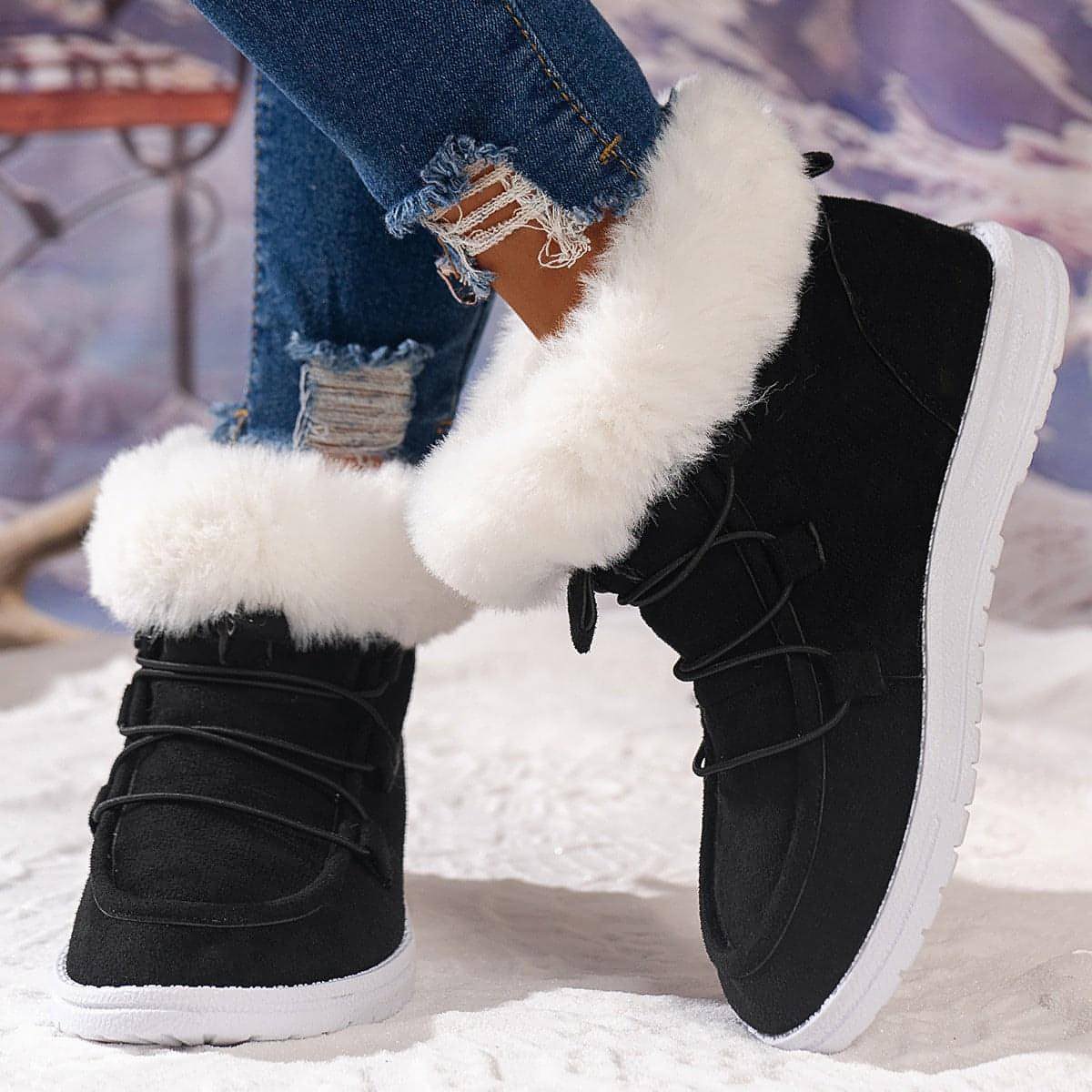 Botas de nieve de vellón de invierno para mujer, nuevo estilo, zapatos planos de felpa informales peludos, botines cálidos para mujer