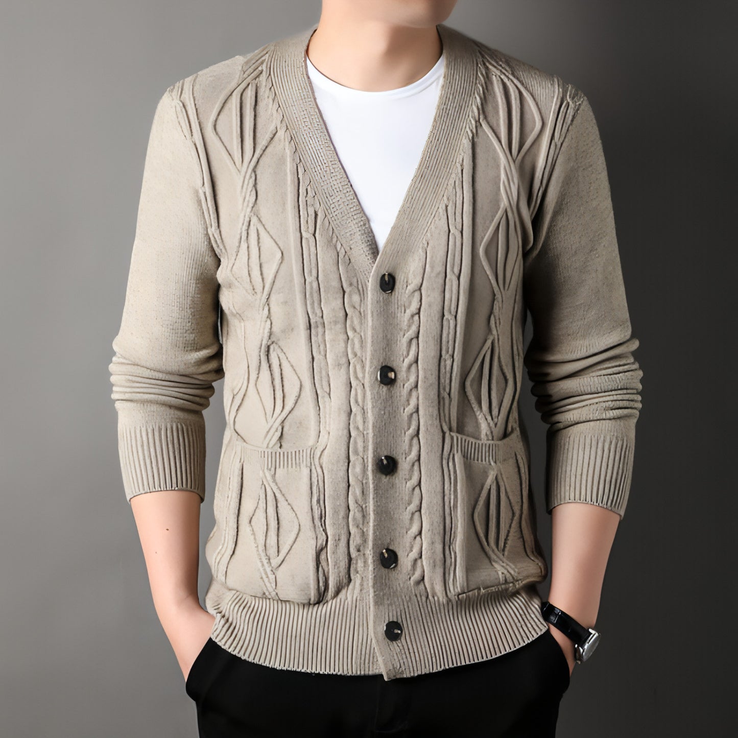 Stickad Cardigan Rhombus Loose Casual Sweater Coat Men