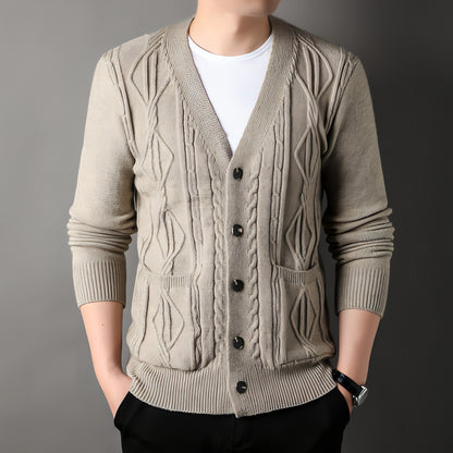 Knitted Cardigan Rhombus Loose Casual Sweater Coat Men