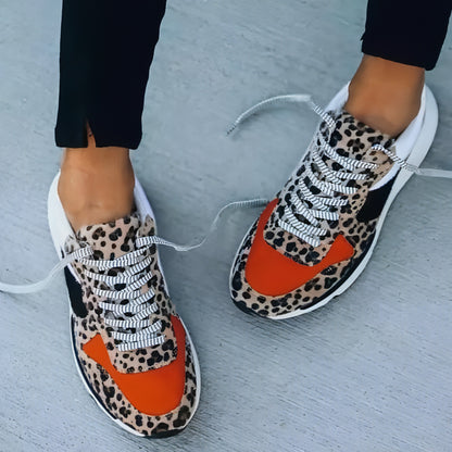 Zapatillas deportivas informales a juego con estampado de leopardo para mujer