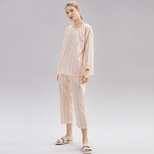 Damen-Pyjama aus Baumwolle, Frühling, langärmelig, Homewear, dünn, neu