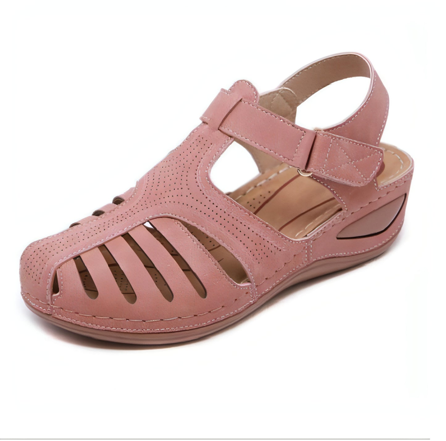 Sandalias retro de talla grande para mujer, sandalias de cuña con punta redonda