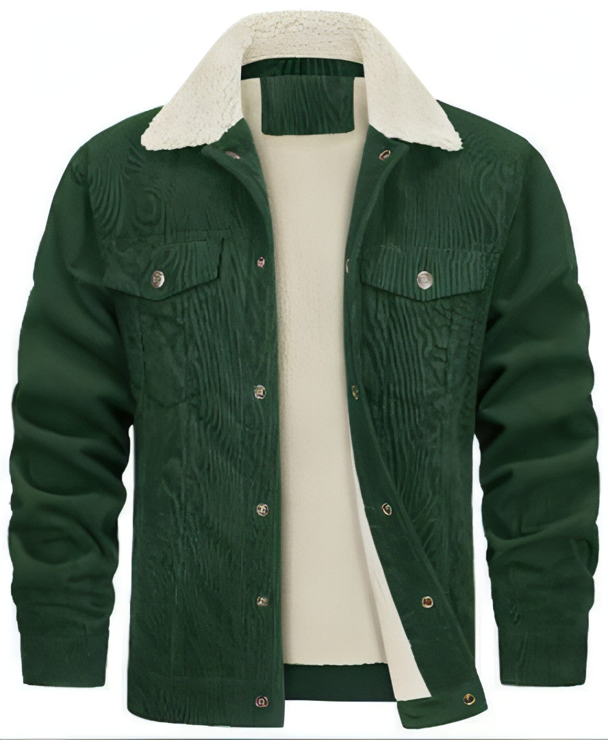 A1. Corduroy Lapel Long Sleeve Plush Jacket Men