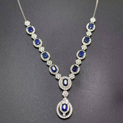 925 Silver Inlaid Natural Sri Lankan Sapphire Necklace