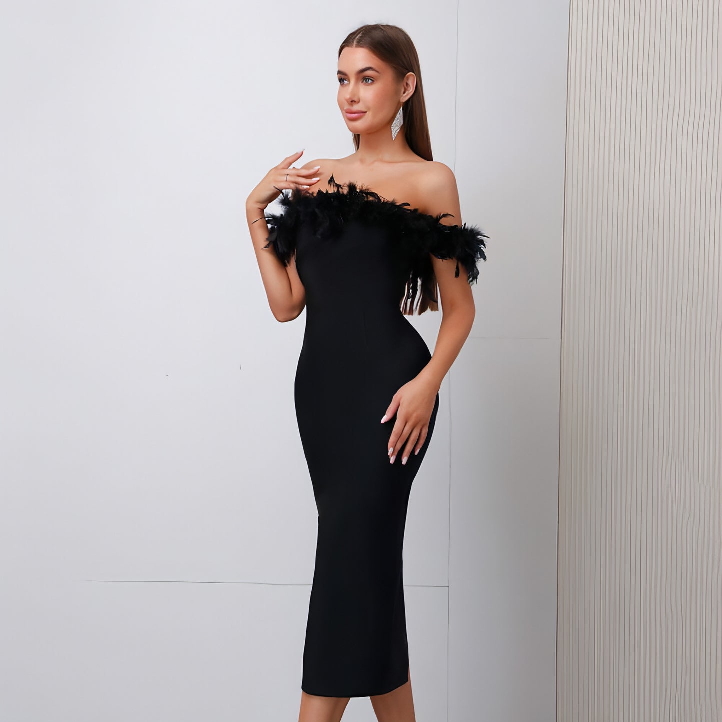 Off-neck Feather Women's Dress