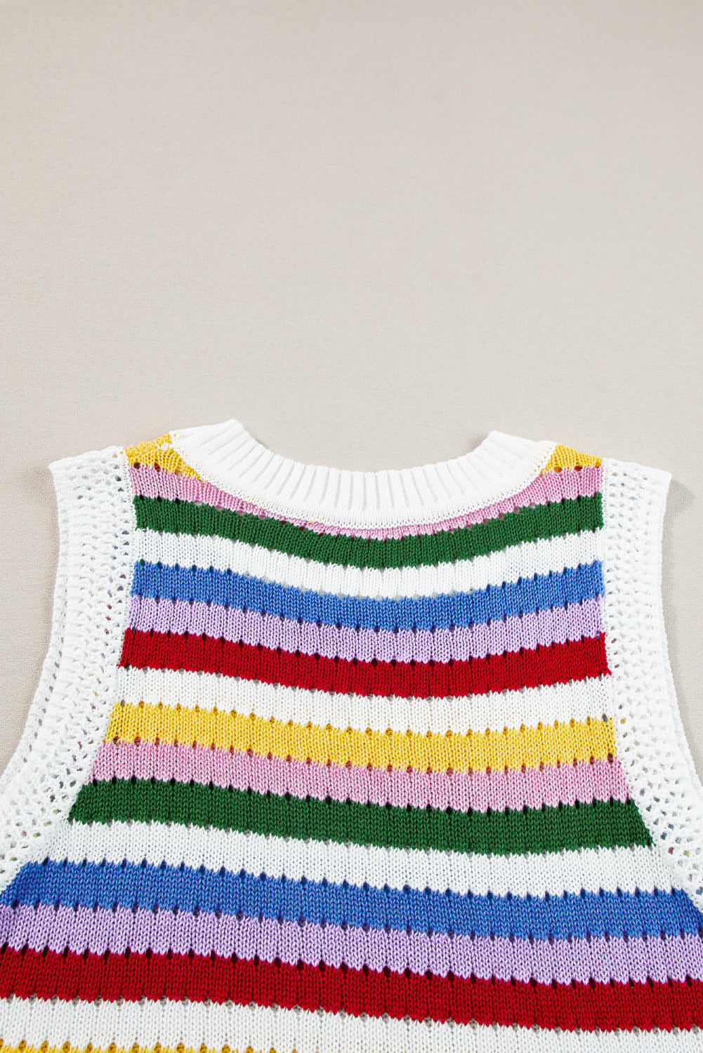 Multicolour Striped Knitted Eyelet Slim Sweater Vest