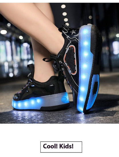 Mesh Double Wheel Heelys Children's Luminous Charging Roller Skating Deformation Skate Shoes