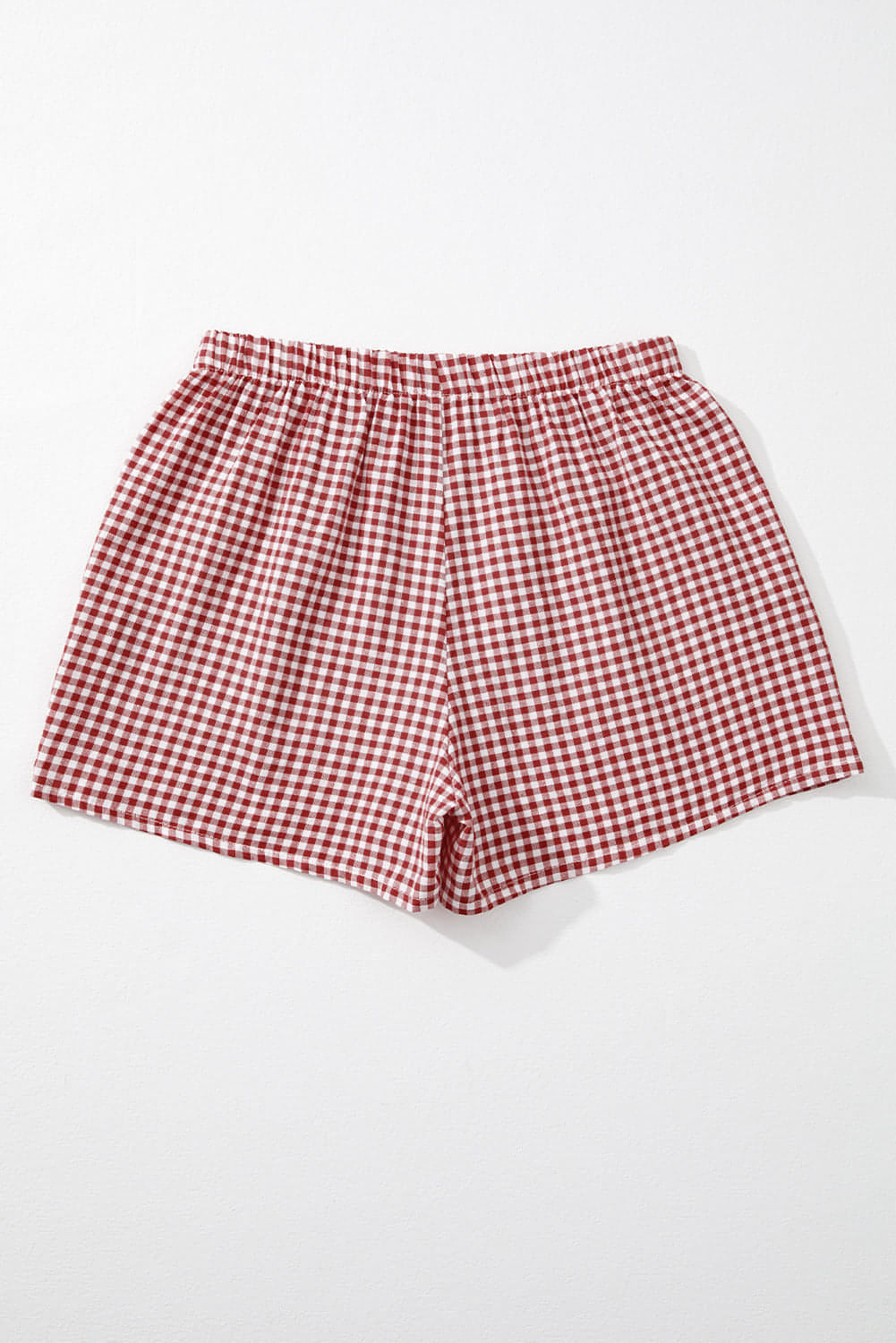 Gingham de Gingham vermelho de shorts de cintura alta