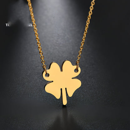 Ladies Stainless Steel Lucky Four-leaf Clover Necklace Lettering Clavicle Chain