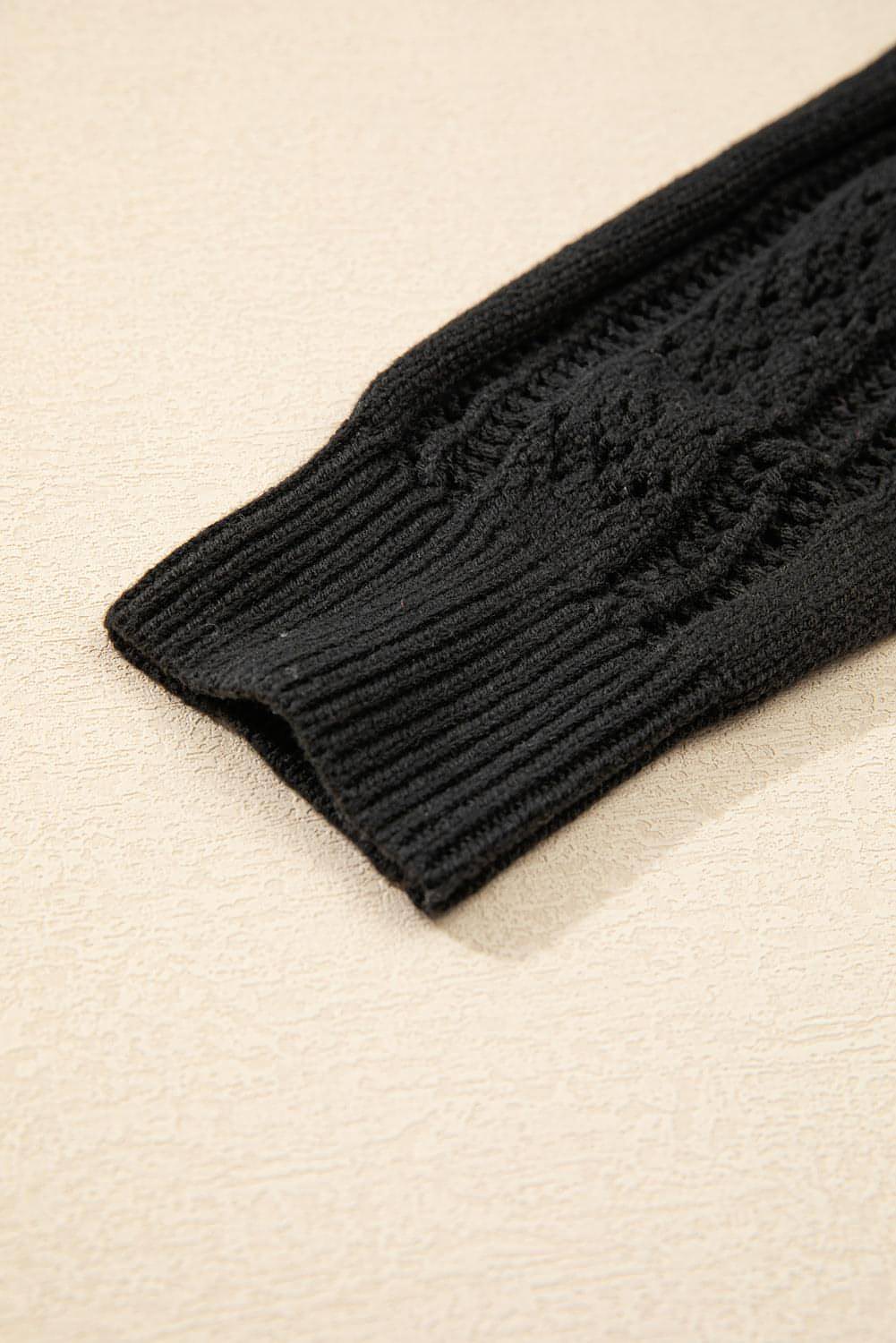 Black Open Knit Drop Shoulder Sweater Cardigan