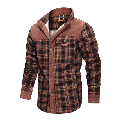 Thickened Jacket With Classic Plaid Fuzzy Fleece Lining Inside Design